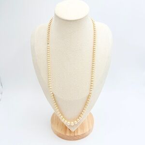 Vintage Faux Pearl Glass Beaded Necklace Cream Ivory Silver Clasp